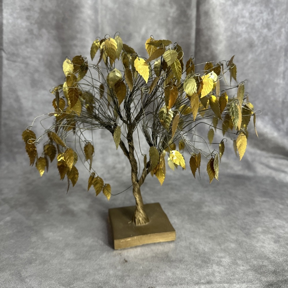 Vtg Mid Century Brass Wire Money Tree Metal Art Sculpture Good Luck Dream 9" - Picture 8 of 8